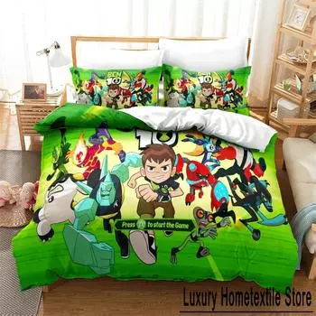 3D мультфильм Ben10 пододеяльник с наволочкой комплект постельного белья односпальная двуспальная кровать двуспальная кровать размера «king-size» комплект для декора спальни EU Single 135x200cm