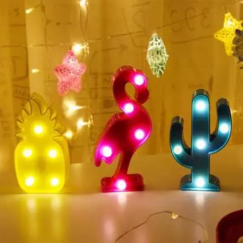 3D мультфильм светодиодный ночник Фламинго ананас кактус форма лампы домашний декор
