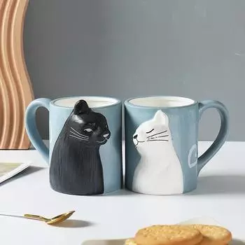 3D мультяшная чашка для воды с котом, керамическая кружка с креативной ручкой, нерегулярные кофейные чашки, кружки для завтрака, чая с молоком, офисная домашняя посуда для напитков 345ml