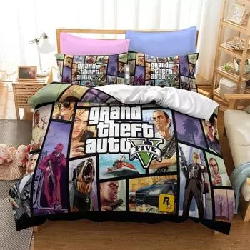 3D мультяшная игра Grand Theft Auto пододеяльник с наволочкой комплект постельного белья односпальная двуспальная кровать Twin Full Queen King комплект постельного белья Декор комнаты 70x133cm 2pcs