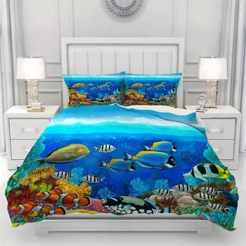 3D Ocean Theme Duvet Cover Set with Pillowcases Printed Bedding Set Animal Print Polyester Comforter Cover (No Duvet Insert) US Queen228x228cm