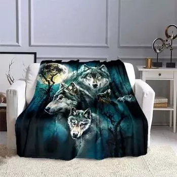 3D Одеяло с изображением волка, диванные одеяла для кроватей, супермягкое теплое одеяло, фланелевое одеяло, портативное дорожное одеяло 40x50in