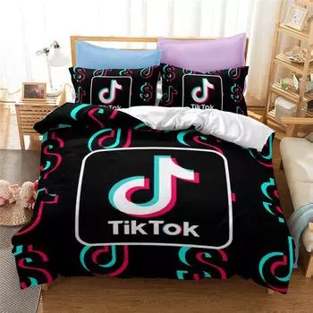 3d Pattern Tiktok Printed Bedding Set Luxury Duvet Cover With Pillowcase Bed Set White,EU-Single(2pcs):135200cm