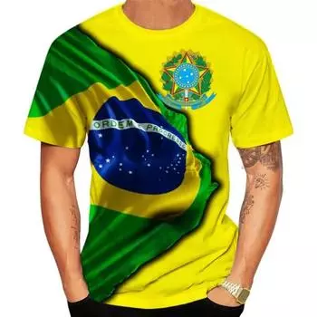 3D-печать Centenary Brasil Мужская футболка Летний свитер с круглым вырезом и коротким рукавом Модная крутая одежда Флаг Бразилии Мужская одежда больших размеров S