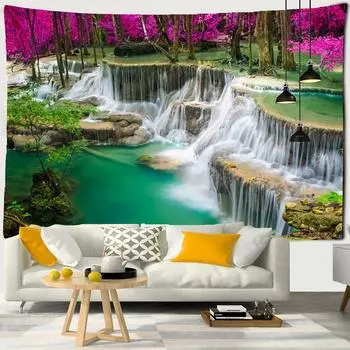 3D-печать Гобелен Настенный гобелен с изображением водопада, красивый лесной ручей, настенный ковер, пляжное полотенце, домашний декор Гобелен W150xH100cm