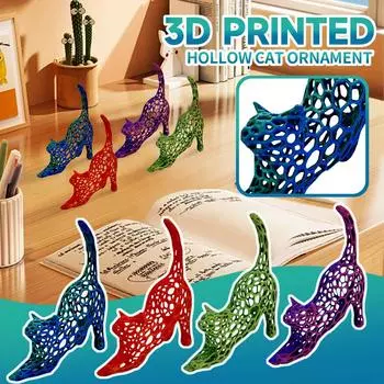 3D-печатная полая статуэтка кошки, креативное украшение, подарочная модель One Size темно-зеленого