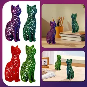 3D-печатная полая статуэтка кошки, креативное украшение, подарочная модель One Size темно-зеленого