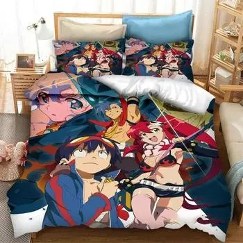 3D-печатный аниме Tengen Toppa Gurren Lagann пододеяльник комплект постельного белья двуспальный двухместный полный двуспальный двуспальный двуспальный королевский взрослый детский постельное белье пододеяльник EU Single 135x200cm