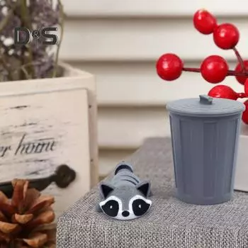 3D-печатный енот, гибкая шарнирная игрушка-енот, мини-енот в мусорном баке для коллекционеров животных, подарок детям A