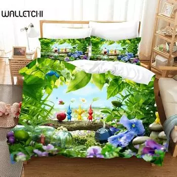 3D-печатный игровой комплект постельного белья Pikmins для мальчиков и девочек, двуспальный пододеяльник, наволочка, кровать для детей и взрослых, модный домашний текстиль 70x133cm 2pcs