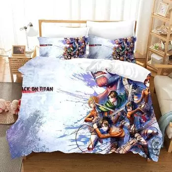 3D-печатный комплект постельного белья Attack On Titan AOT Anime Levi Пододеяльник Двухместный Твин Полный Королева Король Взрослые Дети Постельное белье Пододеяльник EU Twin(135x200cm)