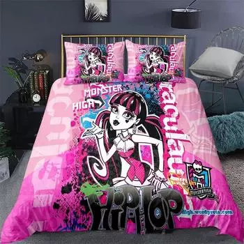 3D-печатный комплект постельного белья Monster High, пододеяльник, постельное белье, односпальное, двуспальное, королевского размера, пододеяльник, домашний текстиль, 2/3 шт. 135X200cm-2pcs