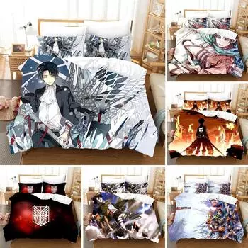 3D-печатный комплект постельного белья Attack On Titan AOT Anime Levi Пододеяльник Двухместный Твин Полный Королева Король Взрослые Дети Постельное белье Пододеяльник 70x133cm 2pcs