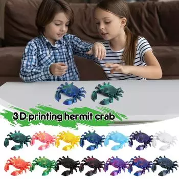 3D-печатный краб, модель сустава, гибкое суставное животное, статуэтка животного из морепродуктов, недорогие 3D-печатные изделия, снятие стресса, снятие раздражительности, игрушки для людей с СДВГ One Size чёрный