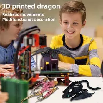 3D-печатный крылатый дракон, шарнирный дракон с рогами и крыльями, гибкий дракон, игрушка-фиджет, настольный питомец для домашнего офиса, декор для снятия стресса A