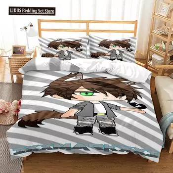 3D-печатный новый комплект постельного белья Gacha Life, наволочка, пододеяльник, 3 шт., двуспальная кровать, двуспальная кровать, двуспальная кровать, кровать размера «king-size», постельное белье для взрослых мальчиков, пододеяльник EU single(135x200cm)