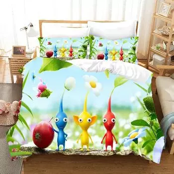 3D Постельное белье Pikmin Комплекты Пододеяльник Комплект с наволочкой Полуторный Двуспальный Квинсайз Кингсайз Постельные принадлежности Пододеяльник 70x133cm 2pcs