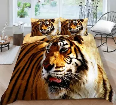 3D пододеяльник, постельное белье, мытая микрофибра, 2/3 комплекта постельного белья с принтом, 3D пододеяльник с принтом одинокого тигра, комплект постельного белья UK Single 135x200cm