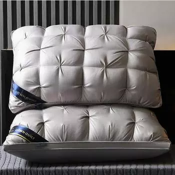 3D подушки из гусиного пуха и перины для сна, постельное белье из 100% хлопка с натуральным наполнителем, мягкая поддержка 48x74cm-Low pillow