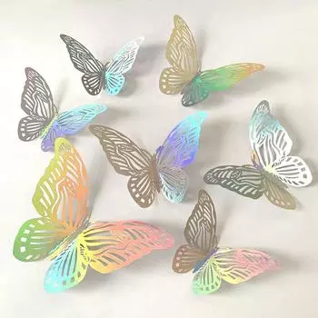 3D полые наклейки-бабочки, красочное искусство, украшение для дома, вечеринки, спальни, фон, украшение в виде бабочек, настенные наклейки 12 pieces (set)