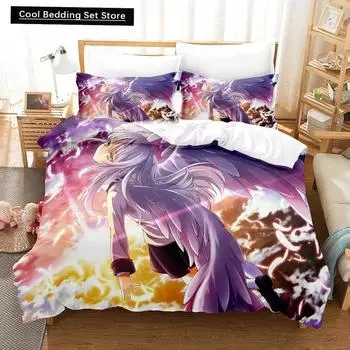 3D Print Anime Angel Beats Bedding Set Duvet Cover Bed Set Quilt Cover Pillowcase Comforter king Queen Size Boys Adult Bedding 150x200cm 3pcs