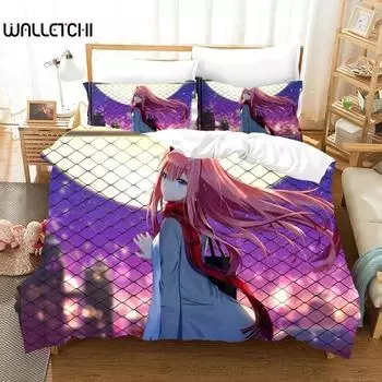 3D-принт аниме Darling in the Franxx Zero Two 02 Комплект постельного белья для мальчиков и девочек Twin Queen Size Пододеяльник Наволочка Детская кровать для взрослых 70x133cm 2pcs