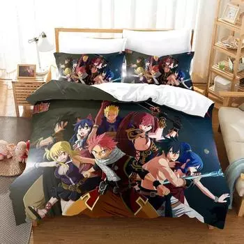 3D-принт аниме Fairy Tail Logo Natsu Комплект постельного белья для мальчиков и девочек Twin Queen Size Пододеяльник Наволочка Детская кровать Взрослый Домашний Текстиль EU Twin 135x200cm