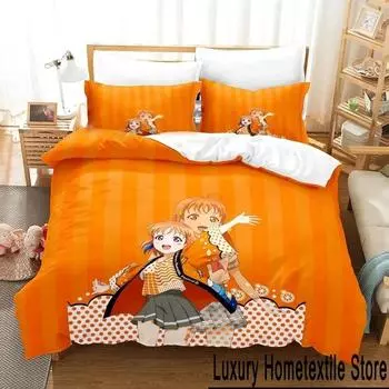 3D Print Anime LoveLive Sunshine Bedding Set Duvet Cover Bed Set Quilt Cover Pillowcase Comforter king Queen Size Boys Adult EU Single 135x200cm