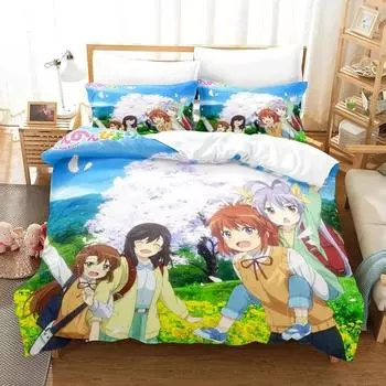3D-принт аниме Non Non Biyori Комплект постельного белья Пододеяльник Постельный комплект Одеяло Наволочка Одеяло размера king-size Для мальчиков Взрослых 155x215cm 3pcs