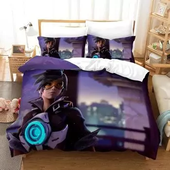 3D Print Anime Overwatch Widowmaker Bedding Set Bed Cover Pillow Case 3 P CS Cartoon Anime Character Duvet Cover For Boys Queen 70x133cm 2pcs