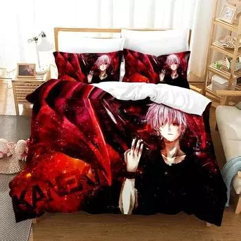 3D-принт аниме Tokyo Ghoul Комплект постельного белья Пододеяльник Постельный комплект Одеяло Наволочка Одеяло King Queen Size Постельное белье для мальчиков и взрослых EU Single 135x200cm