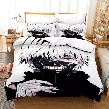 3D-принт аниме Tokyo Ghoul комплект постельного белья односпальный двуспальный двуспальный двуспальный комплект постельного белья в стиле хип-хоп аниме подростковая спальня пододеяльник наборы EU single(135x200cm)
