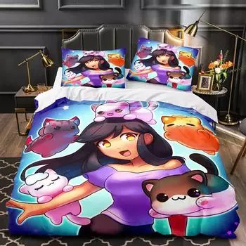 3D Print Aphmau Bedding Set Duvet Cover Pillowcase Double Twin Full Queen King Adult Kids Bedclothes Quilt Cover EU Single 135x200cm