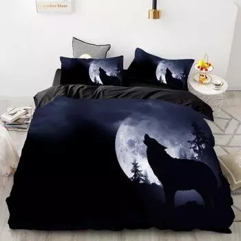 3D Print Bedding Set Custom,Duvet Cover Set King/Europe/USA,Comforter/Quilt/Blanket Cover Set,Animal Moonlight wolf Bedclothes 135x200cm 3pcs