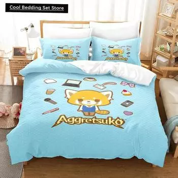 3D-принт с героями мультфильмов Aggretsuko Комплект постельного белья Пододеяльник Постельный комплект Одеяло Чехол Наволочка Одеяло King Queen Size Постельное белье для мальчиков и взрослых EU single(135x200cm)