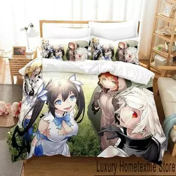 3D-принт DanMachi Anime Hestia Комплект постельного белья Пододеяльник Постельный комплект Одеяло Чехол Наволочка Одеяло размера king-size Для мальчиков Взрослых 70x133cm 2pcs