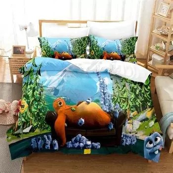 3D Print Grizzy N Lemmings Bedding Set,Duvet Cover Comforter Bed Set Quilt Cover Pillowcase,King Queen Twin Size Boys Girls 70x133cm 2pcs