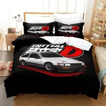 3D-принт Initial D AE86 Комплект постельного белья Пододеяльник Постельный комплект Одеяло Чехол Наволочка Одеяло King Queen Size Комплект постельного белья для мальчиков и взрослых 135x200cm 2pcs