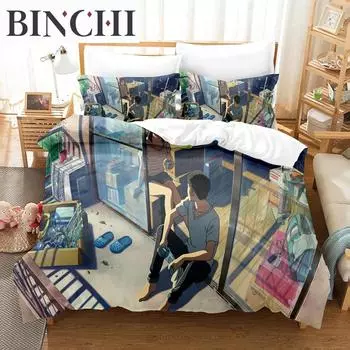 3D Print Japan Movie The Garden of Words Bedding Sets Duvet Cover Set With Pillowcase Twin Full Queen King Bedclothes Bed Linen EU single(135x200cm)