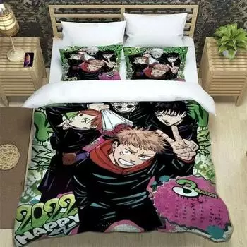 3D-принт Jujutsu Kaisen Anime Комплект постельного белья для мальчиков и девочек Twin Queen King Size Пододеяльник Наволочка Кровать для мальчиков и взрослых EU Single 135x200cm