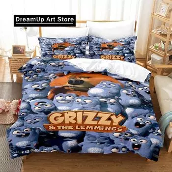 3D-принт Модный комплект постельного белья Grizzy and The Lemmings для мальчиков и девочек Twin Queen Full Size Duvet Cover Наволочка Кровать для взрослых Спальня EU Single 90x200cm