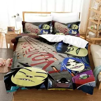3D Print Music Gorillaz Bedding Set Duvet Cover Bed Set Quilt Cover Pillowcase Comforter king Queen Size Boys Adult Bedding Set EU single(135x200cm)