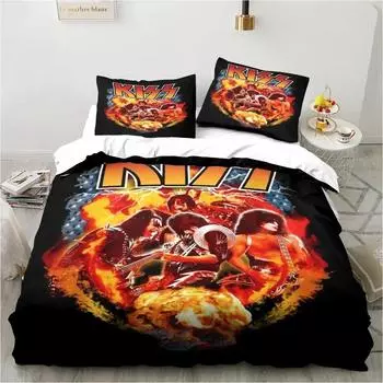 3D-принт рок-группа KISS Band Комплект постельного белья Пододеяльник Постельный комплект Одеяло Наволочка Одеяло размера king-size Постельное белье для мальчиков и взрослых EU Single 135x200cm