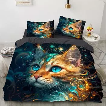 3D-принт с рисунком кошки (Набор из трех) Односпальный двуспальный комплект постельного белья с пододеяльником и наволочкой DE 135x200cm