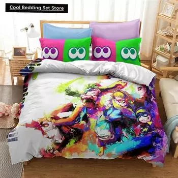 3D Print Splatoon Game Bedding Set,Duvet Cover Comforter Bed Set Quilt Cover Pillowcase,King Queen Twin Size Boys Girls Adults EU single(135x200cm)