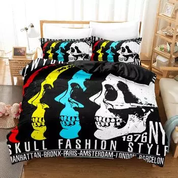 3D Printed Bone Bedding Set Down Quilt Cover With Pillowcase Double SIngle King EU single(135x200cm)