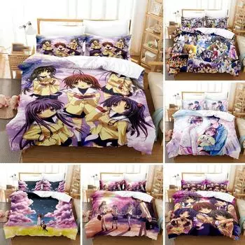 3D Printed Clannad Bedding Set Anime Nagisa Furukawa Duvet Cover Double Twin Full Queen King Adult Kids Bedclothes Quilt Cover 70x133cm 2pcs