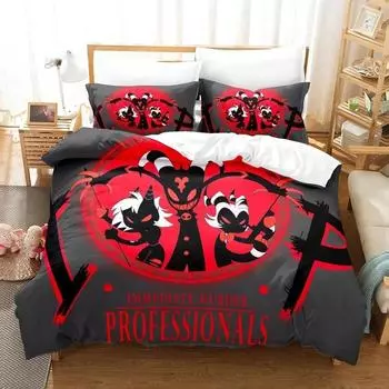 3D Printed Helluva Boss Bedding Set Duvet Cover 3Pcs Cover Single Twin Quilt Adult Boys Bedclothes Duvetcover Sets Home Textile EU single(135x200cm)