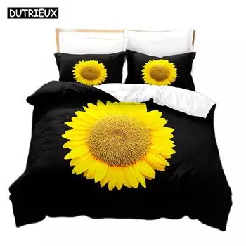 3D Printed Photo Sunflower Bedding Set Down Quilt Cover With Pillowcase Double Complete Queen King Bedding EU single(135x200cm)
