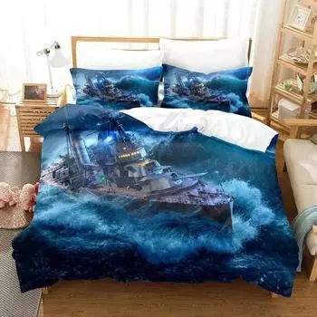 3D-принтер с игрой World of Warships Постельный комплект Пододеяльник Постельный комплект Одеяло Наволочка Одеяло размера king-size Для мальчиков Взрослых EU Single 135x200cm